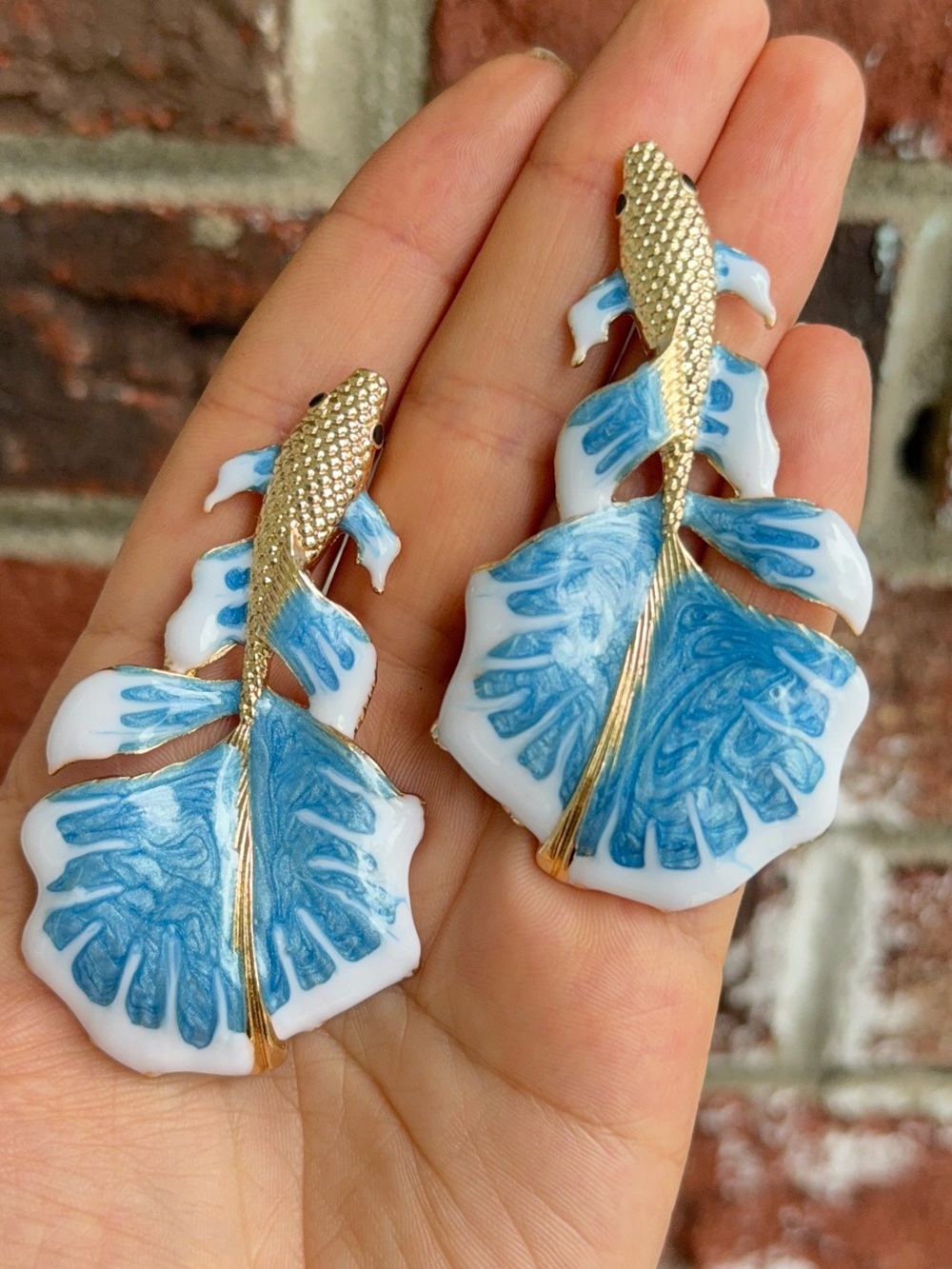 Blue Fish Vine Earrings